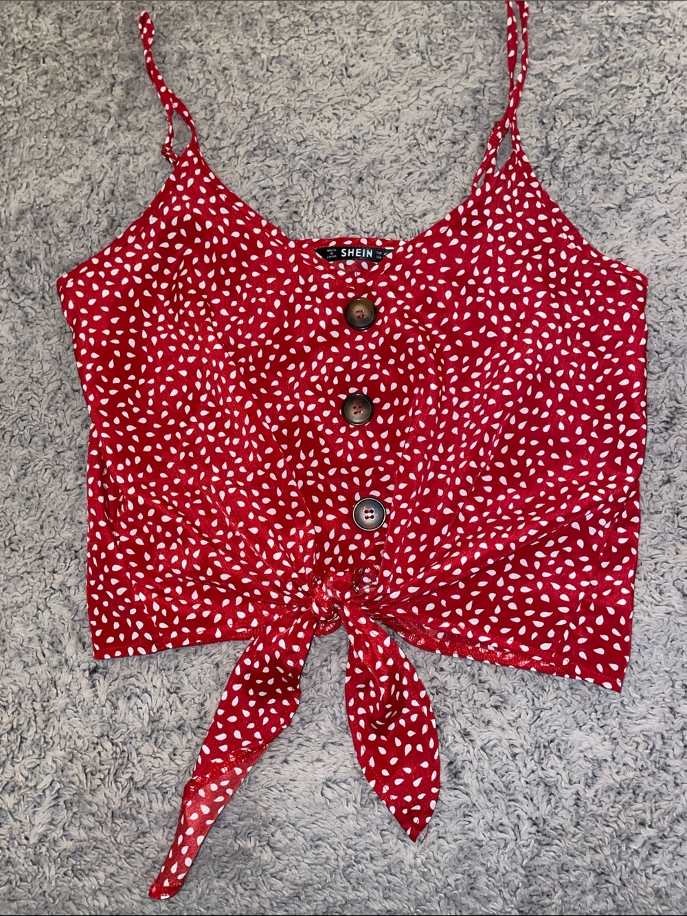 SHEIN Red White Polka-Dot Tie-Front Cami